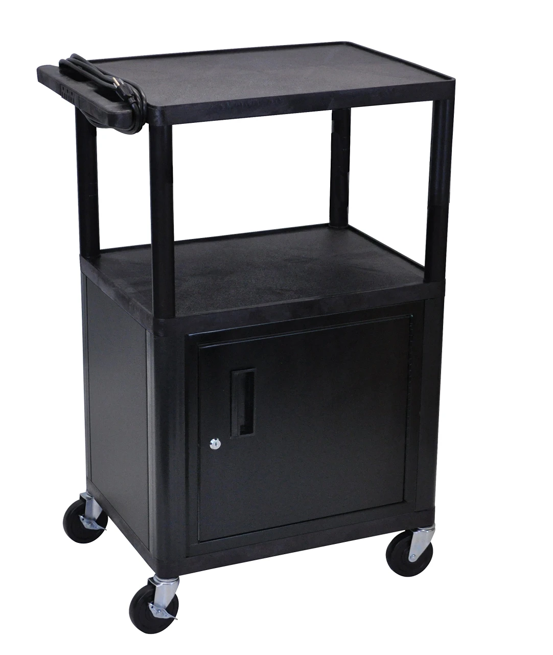 Luxor Workspaces 42"H Av Cart, 3 Shelves Cabinet Electric, Black (LP42CE-B)