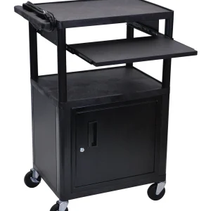 Luxor Workspaces 42"H Av Cart, 3 Shelves Cabinet Front Pullout Shelf (LP42CLE-B)