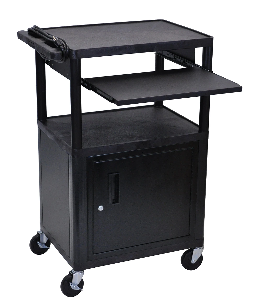 Luxor Workspaces 42"H Av Cart, 3 Shelves Cabinet Front Pullout Shelf (LP42CLE-B)