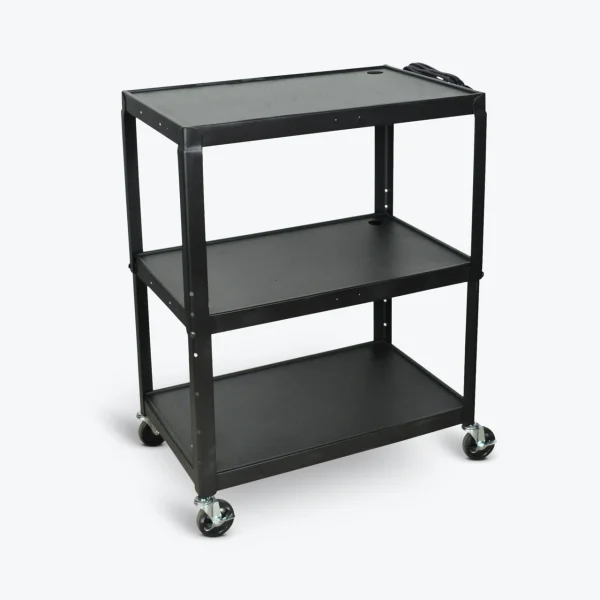 Luxor Workspaces Adj-H Steel Cart 3 Shelves Black Electric, Xl (AVJ42XL)