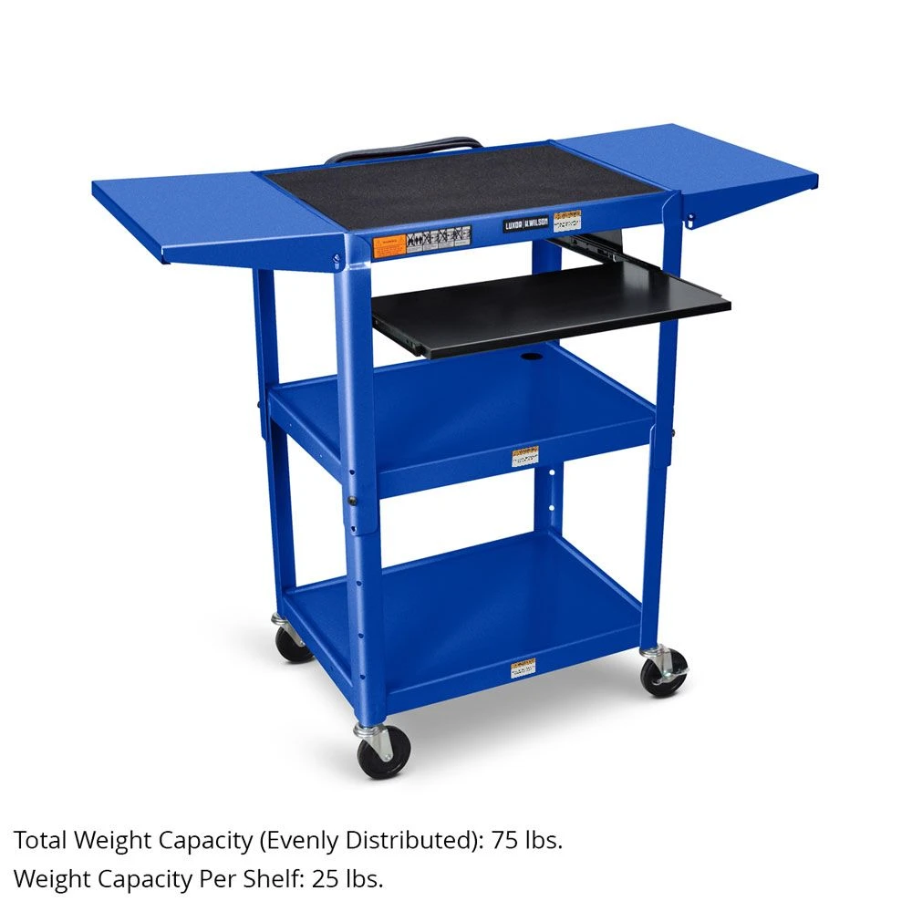 Luxor Workspaces Adj-H Steel Cart, Pullout Tray, Drop Leaf (AVJ42KBDL-RB)