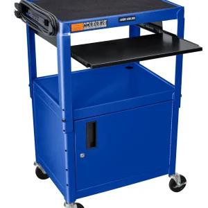 Luxor Workspaces Adj Height Steel Cart W/Locking Cabinet, 400 Lb (AVJ42KBC-RB)