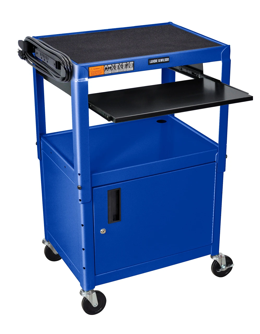 Luxor Workspaces Adj Height Steel Cart W/Locking Cabinet, 400 Lb (AVJ42KBC-RB)