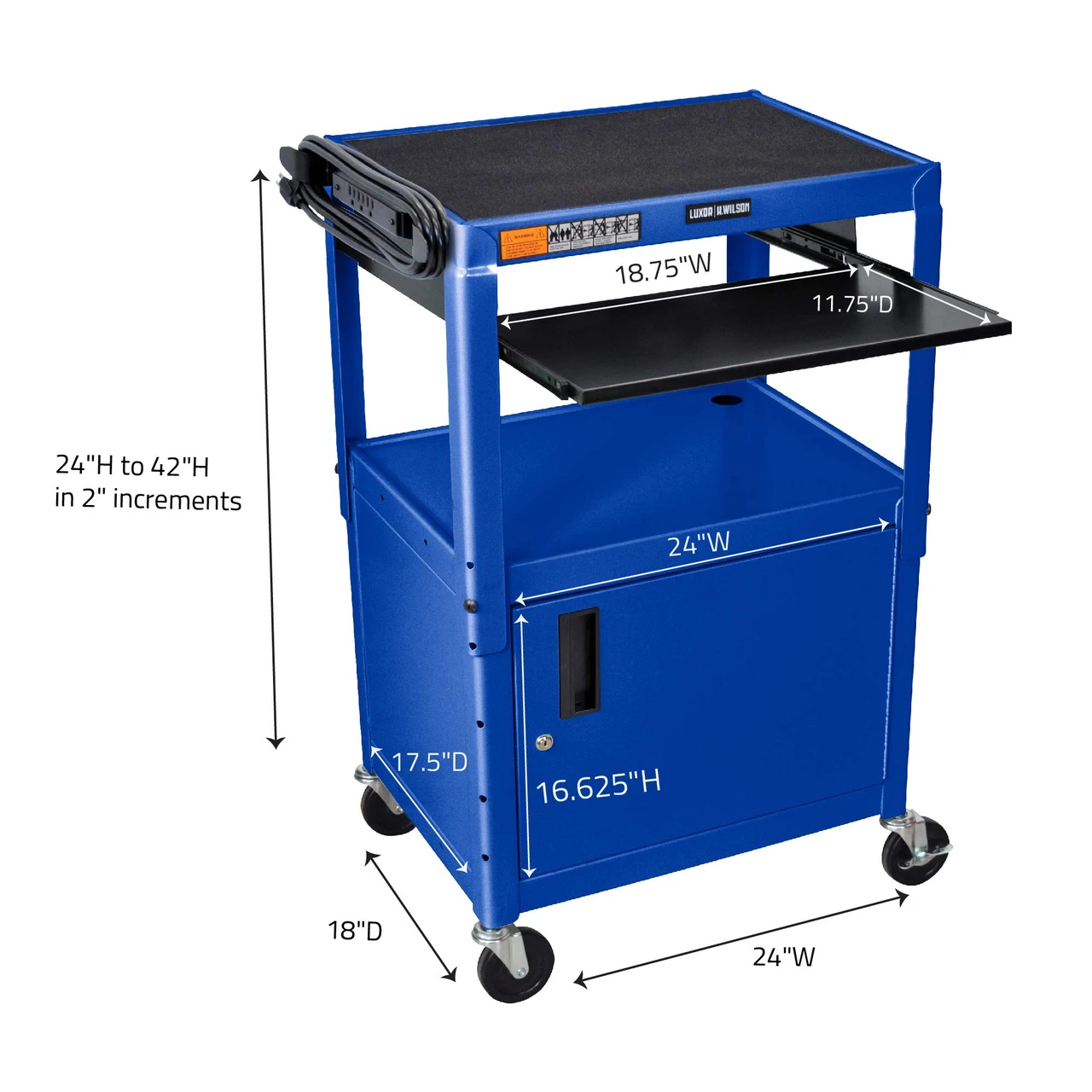 Luxor Workspaces Adj Height Steel Cart W/Locking Cabinet, 400 Lb (AVJ42KBC-RB) — product image 3