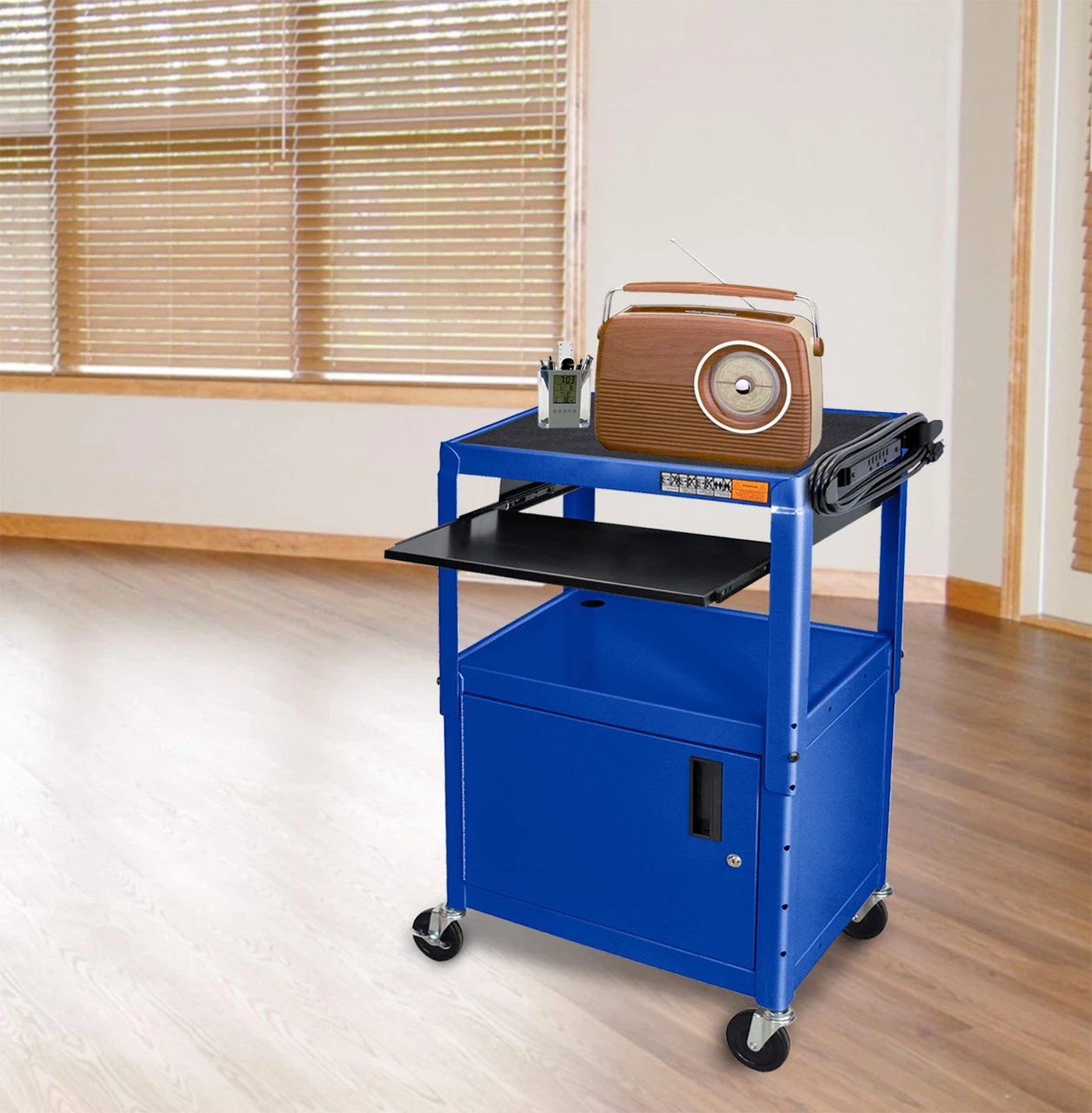 Luxor Workspaces Adj Height Steel Cart W/Locking Cabinet, 400 Lb (AVJ42KBC-RB) — product image 4