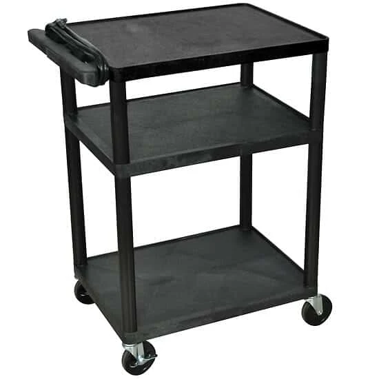 Luxor Workspaces Av Utility Cart, Three Flat Shelves, Black; 34" H (LP34E-B)