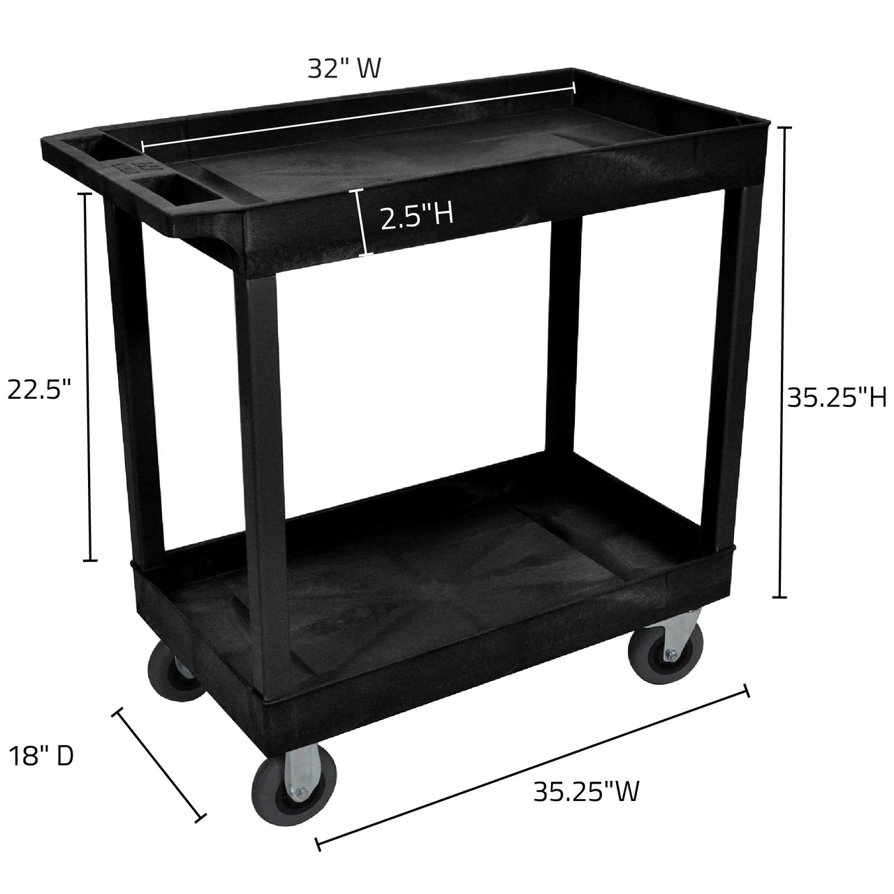 Luxor Workspaces Black 18X32 2 Tub Cart W/ Sp5 Casters (EC11SP5-B) — product image 3