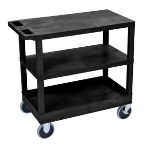 Luxor Workspaces Cart, 2 Flat/1 Tub Shelves, 18 X 32, Black (EC221HD-B)