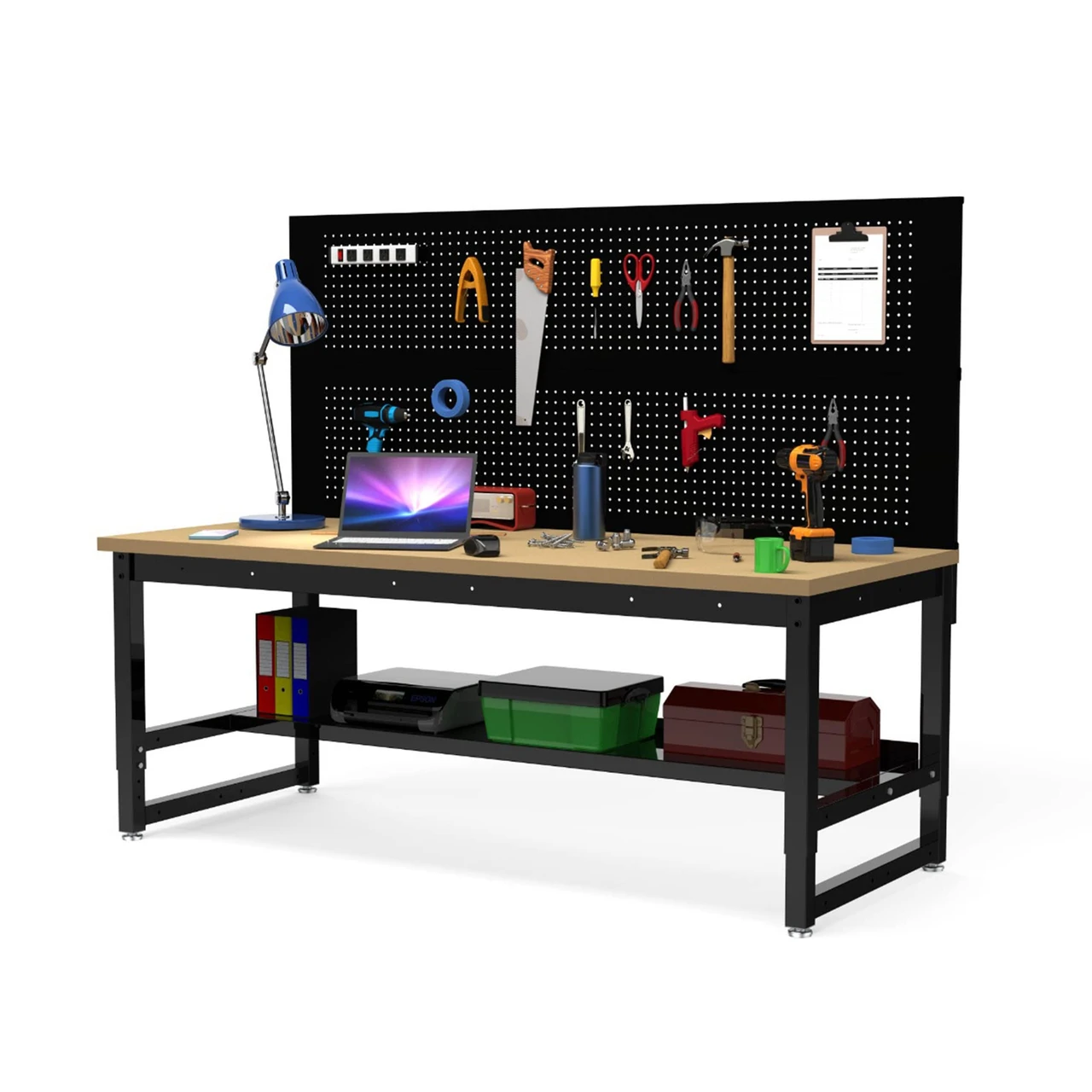 Luxor Workspaces Heavy-Duty Black Wooden Worktable/Workstation (DTWS001) — product image 3