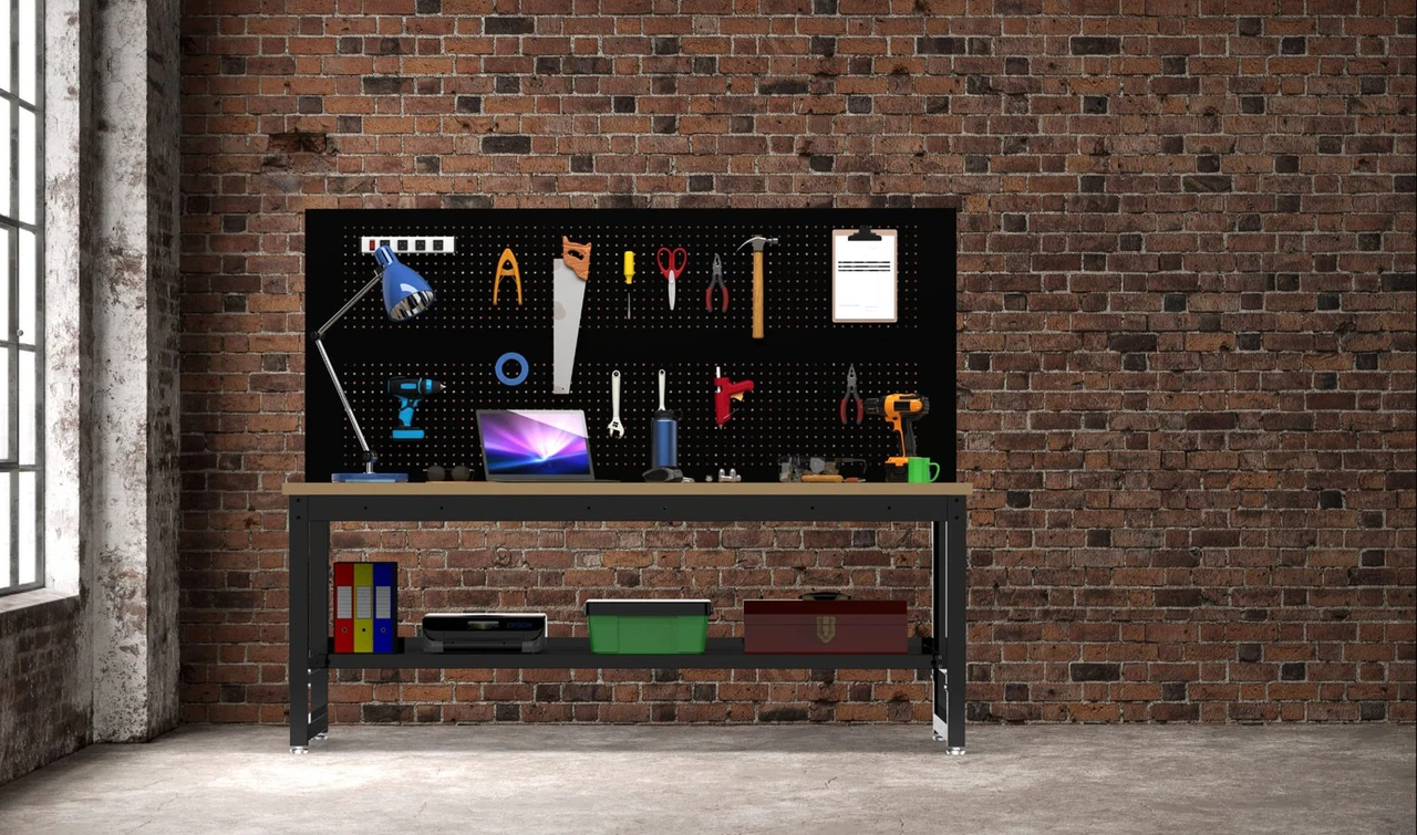 Luxor Workspaces Heavy-Duty Black Wooden Worktable/Workstation (DTWS001) — product image 5