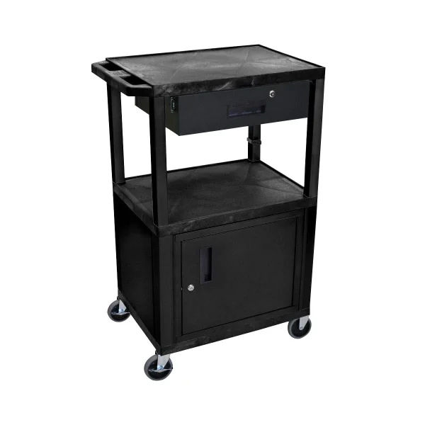 Luxor Workspaces Mobile 42" H Storage Av Utility Cart, 3 Shelves (WT42C2E-B/WTD)