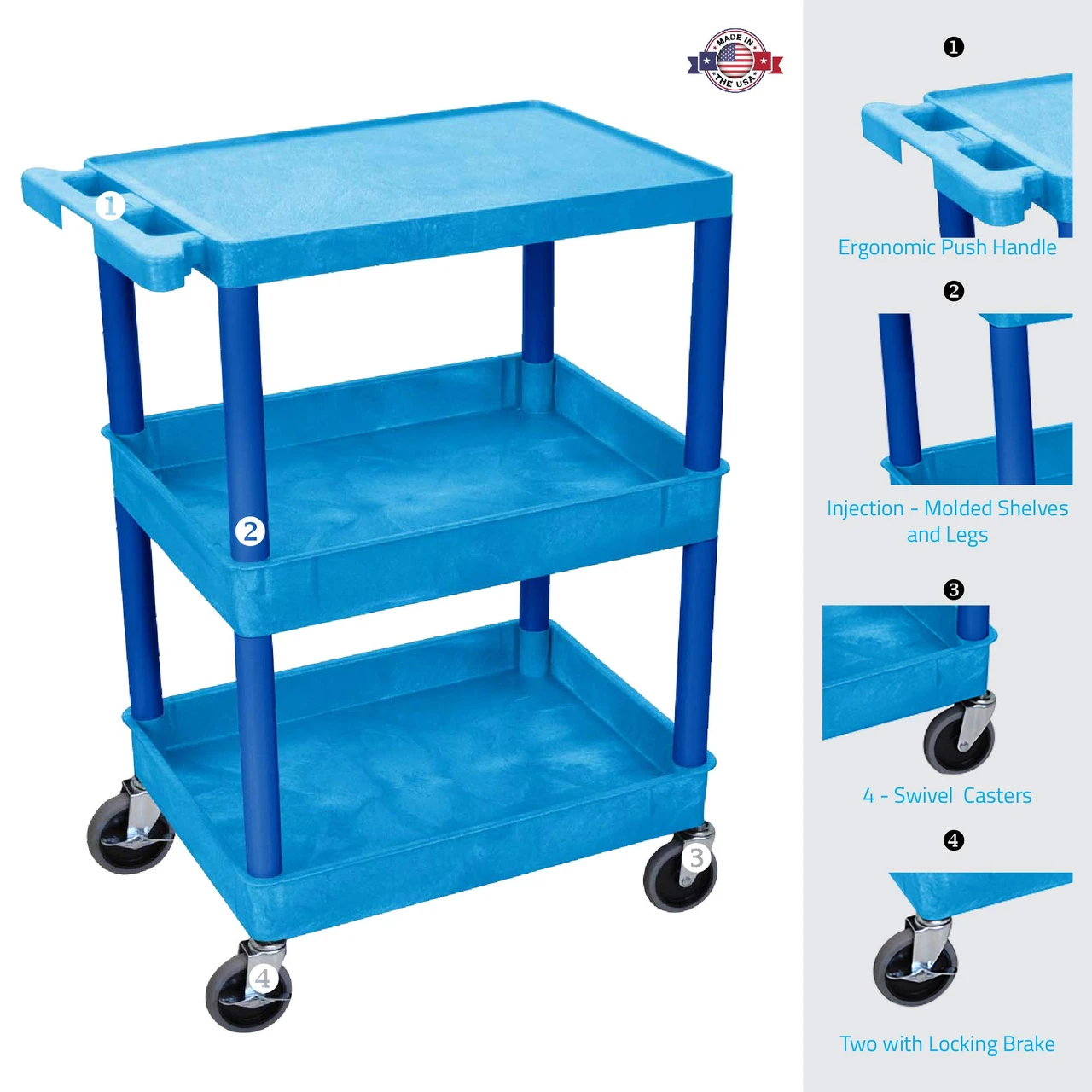 Luxor Workspaces Offex Of Flat Top And Tub Middle/Bottom Shelf Cart (BUSTC211BU) — product image 2