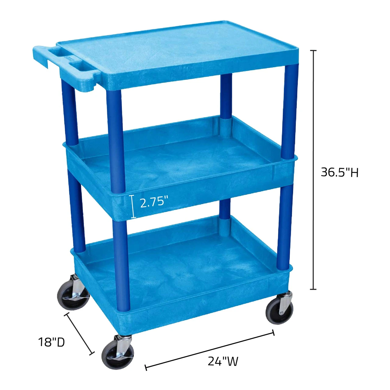 Luxor Workspaces Offex Of Flat Top And Tub Middle/Bottom Shelf Cart (BUSTC211BU) — product image 3