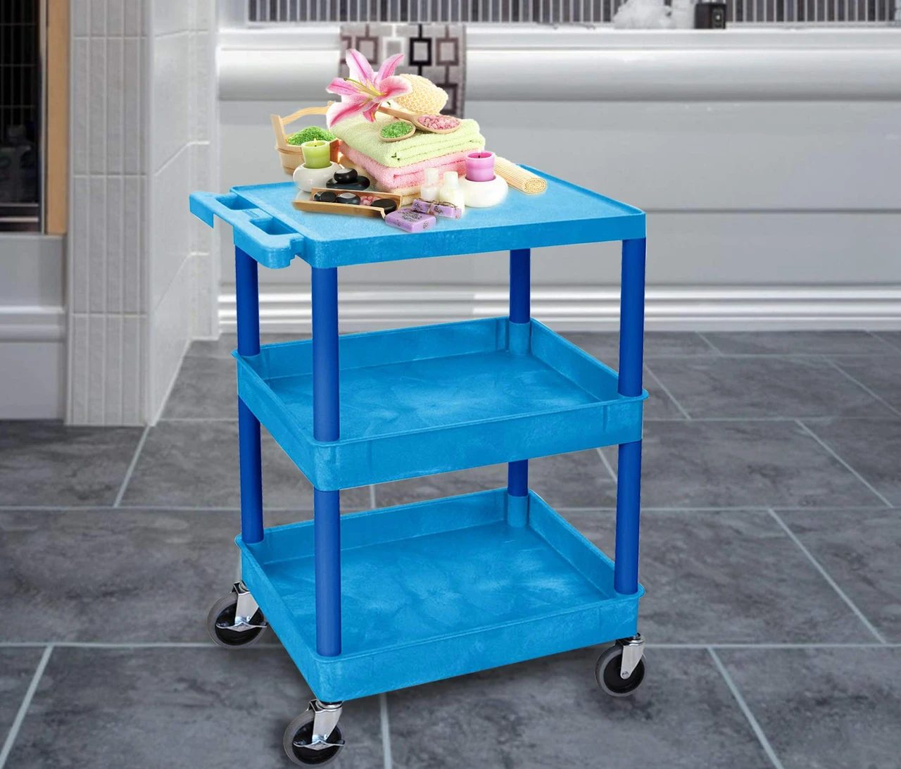 Luxor Workspaces Offex Of Flat Top And Tub Middle/Bottom Shelf Cart (BUSTC211BU) — product image 4
