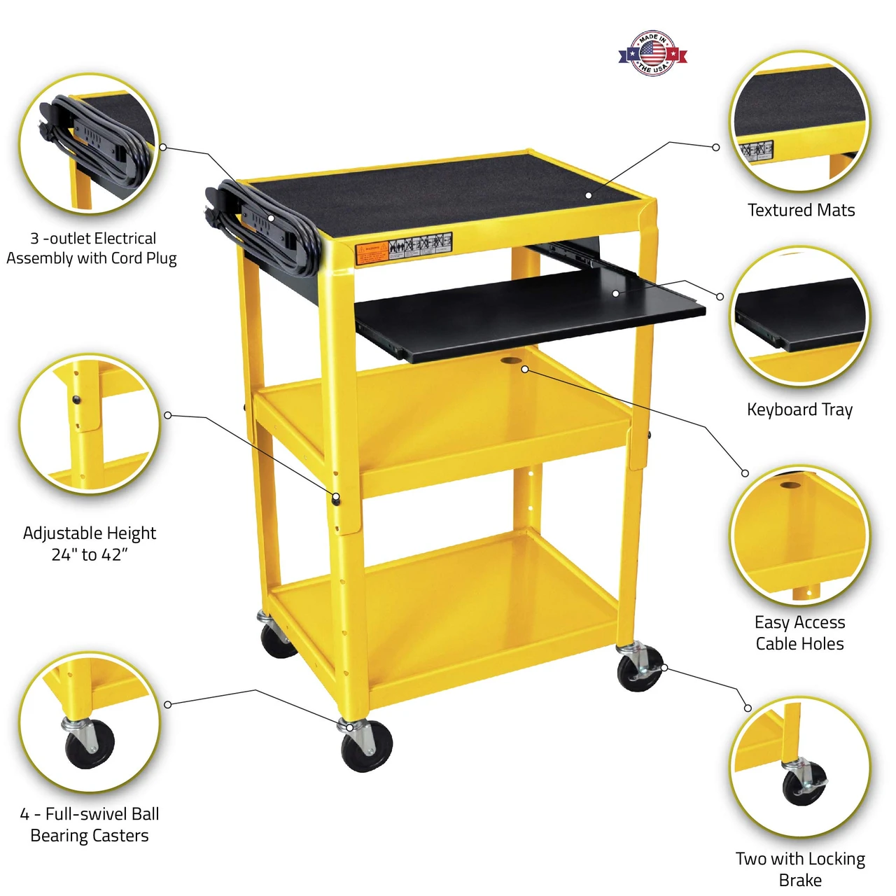 Luxor Workspaces Rolling Adjustable Steel Av Cart: Keyboard Tray,Black (AVJ42KB) — product image 2