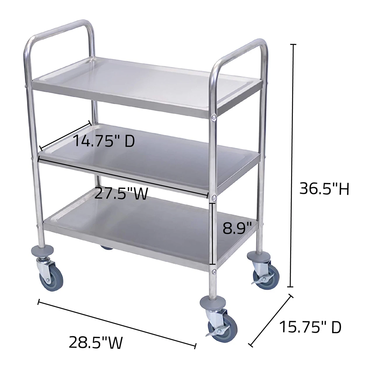 Luxor Workspaces Stainless Steel Cart, 3 Shelves (L100S3) — product image 2
