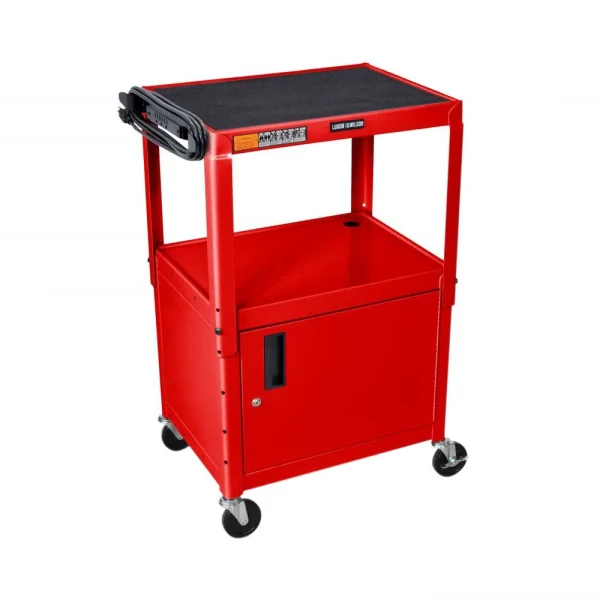 Luxor Workspaces Steel Adjustable Av Cart With Cabinet, Red (AVJ42C-RD)