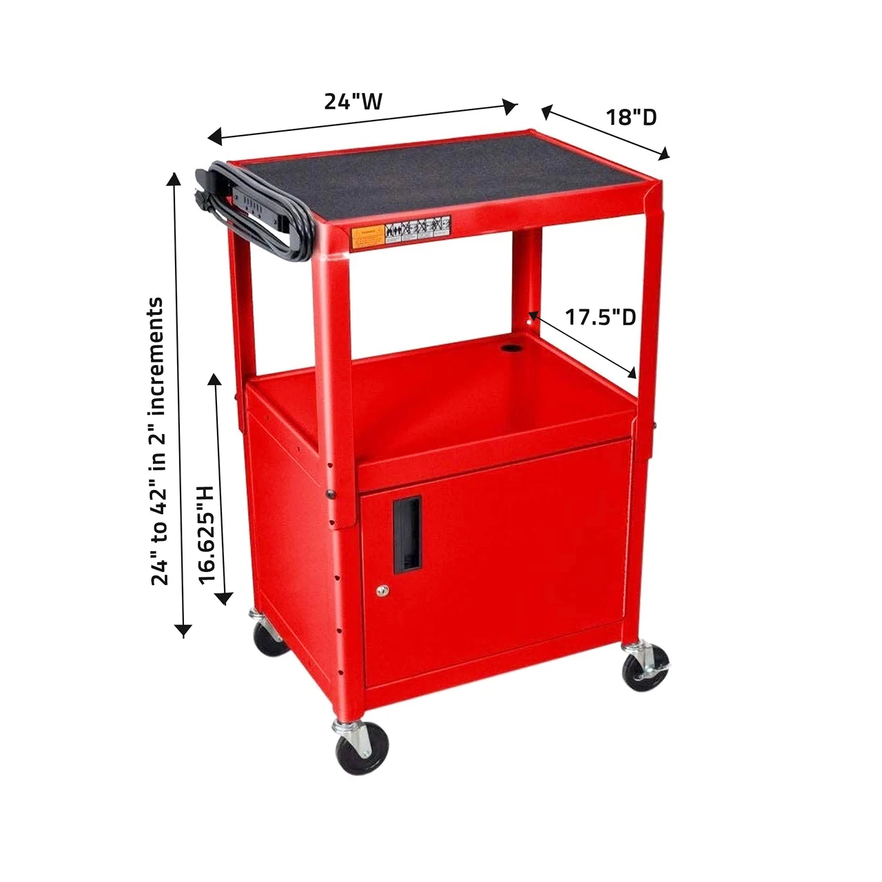 Luxor Workspaces Steel Adjustable Av Cart With Cabinet, Red (AVJ42C-RD) — product image 3