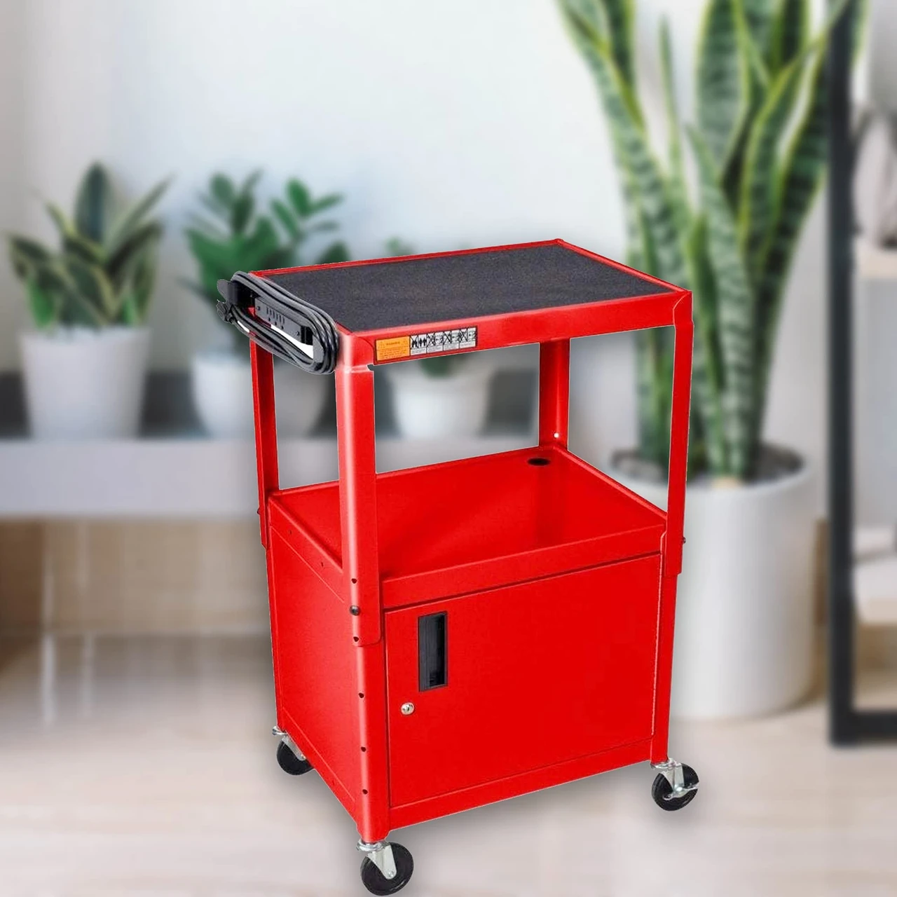Luxor Workspaces Steel Adjustable Av Cart With Cabinet, Red (AVJ42C-RD) — product image 5