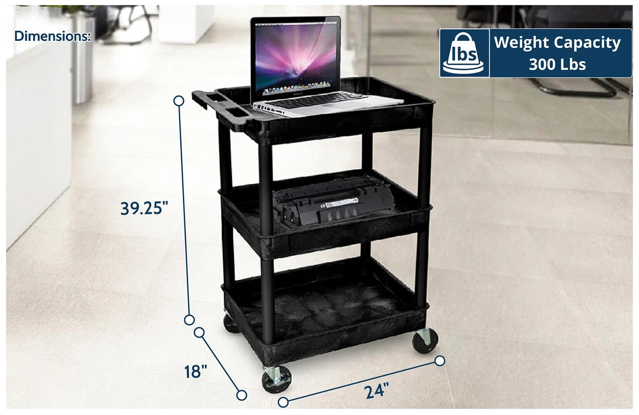 Luxor Workspaces Tub Cart, Three Shelves (STC111-B) — product image 5