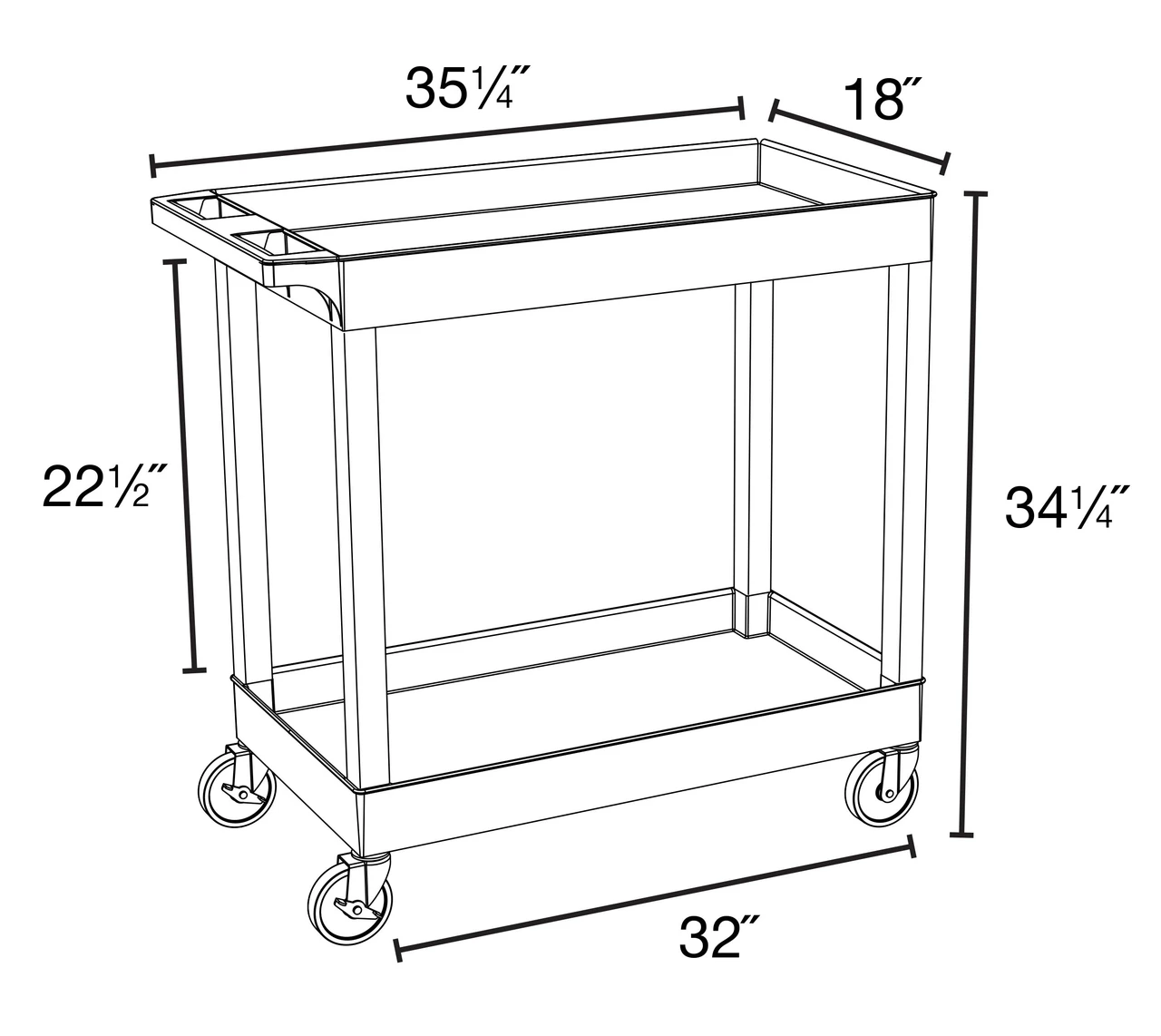 Luxor Workspaces Tub Storage Cart 2 Shelves - Gray , 32" X 18" (EC11-G) — product image 3