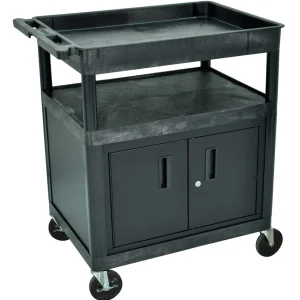 Luxor Workspaces Tub Top Utility Cart W/ Cabinet, 39.5"X32"X24",Black (TC122C-B)