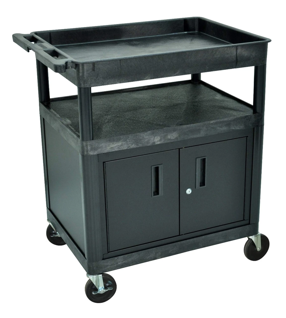 Luxor Workspaces Tub Top Utility Cart W/ Cabinet, 39.5"X32"X24",Black (TC122C-B)