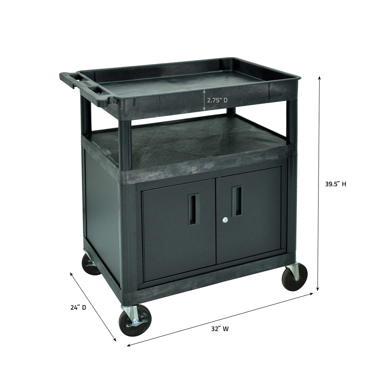 Luxor Workspaces Tub Top Utility Cart W/ Cabinet, 39.5"X32"X24",Black (TC122C-B) — product image 4