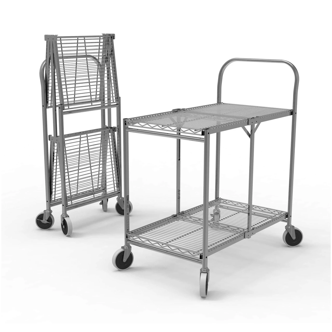 Luxor Workspaces Two-Shelf CollaPSIble Wire Utility Cart, Silver (WSCC-2) — product image 2