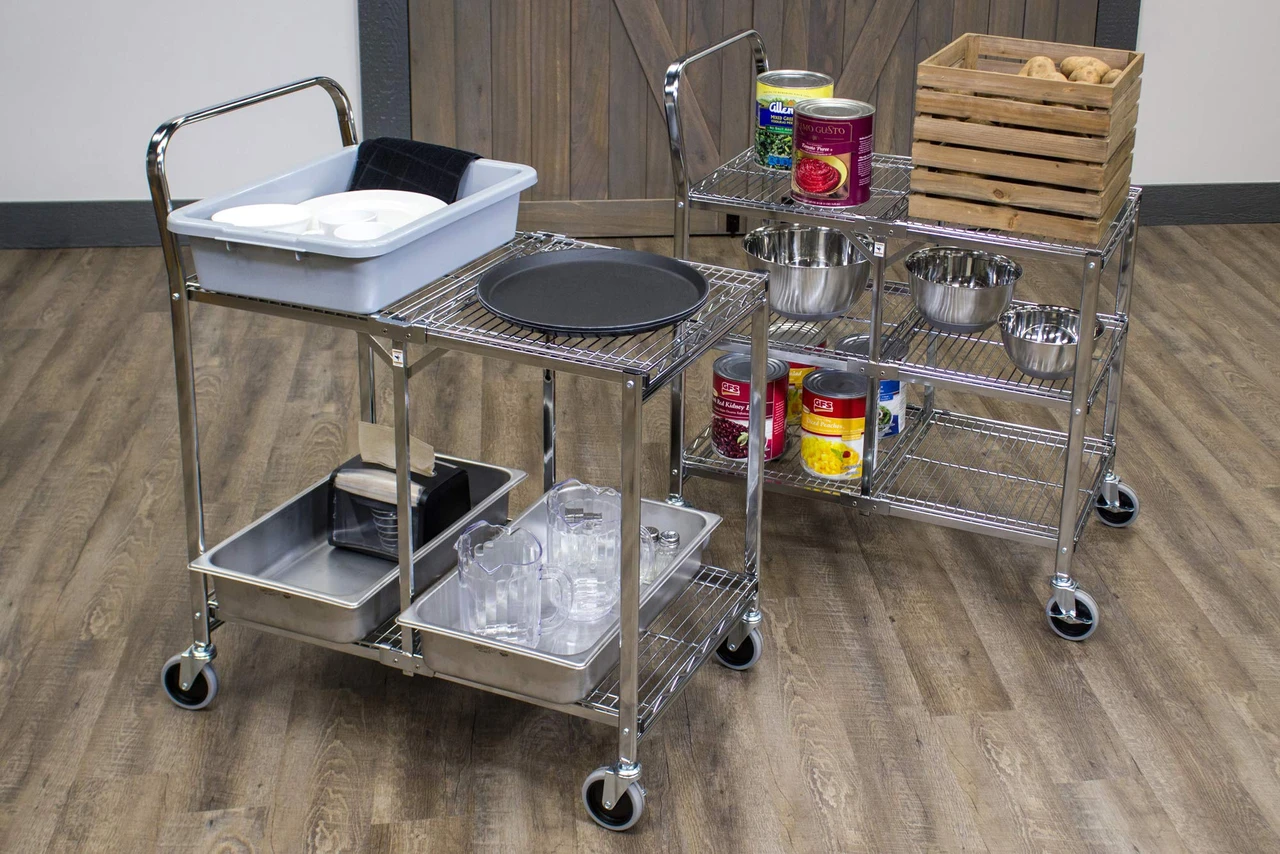 Luxor Workspaces Two-Shelf CollaPSIble Wire Utility Cart, Silver (WSCC-2) — product image 3