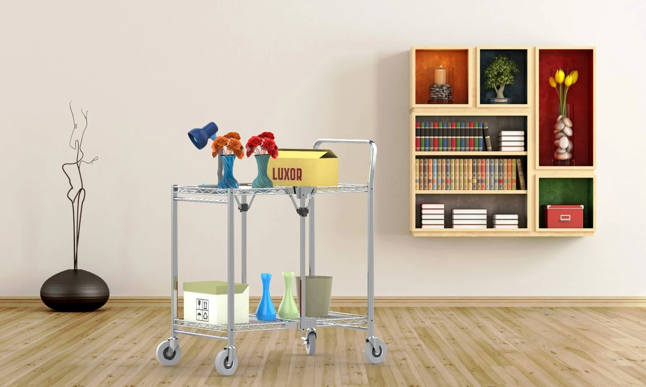 Luxor Workspaces Two-Shelf CollaPSIble Wire Utility Cart, Silver (WSCC-2) — product image 5