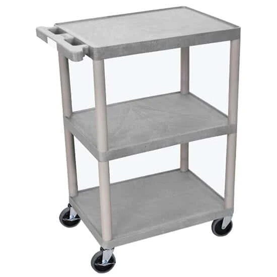Luxor Workspaces Utility Cart, With Three Flat Shelves, Gray (HE34-G)