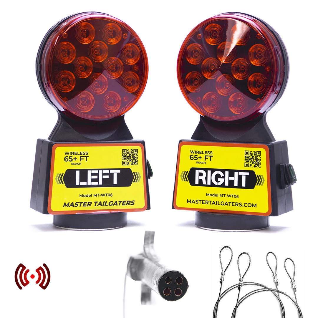 Master Tailgaters Wireless Trailer Tow Lights - Magnetic Mount - 65 Feet Range - 4 Pin Round Connection (MT-WT06)