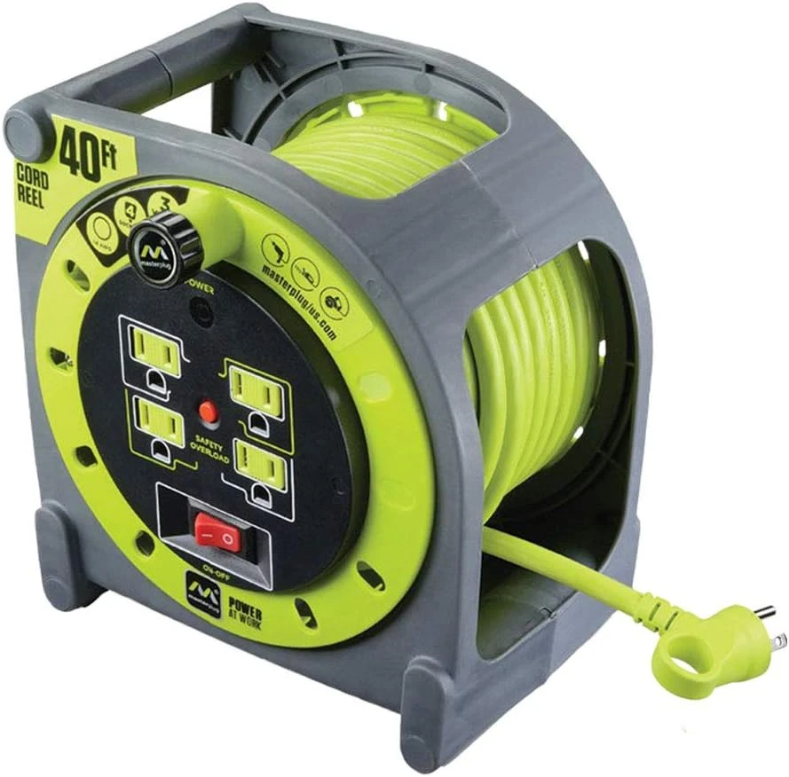 Masterplug 40Ft 4 Sockets 10A 16Awg Cassette Cable Reel (HMA401214G4SL-US)