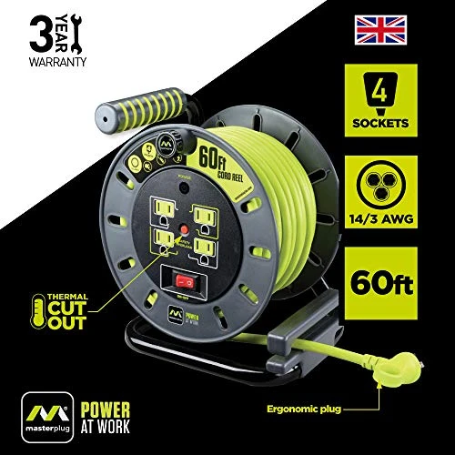 Masterplug Power At Work Four Power Outlets, Open Cord Reel (OMA601114G4SL-US) — product image 2