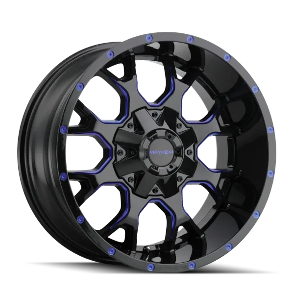 Mayhem Warrior 8015 Gloss Black Milled Prism Blue Wheels
