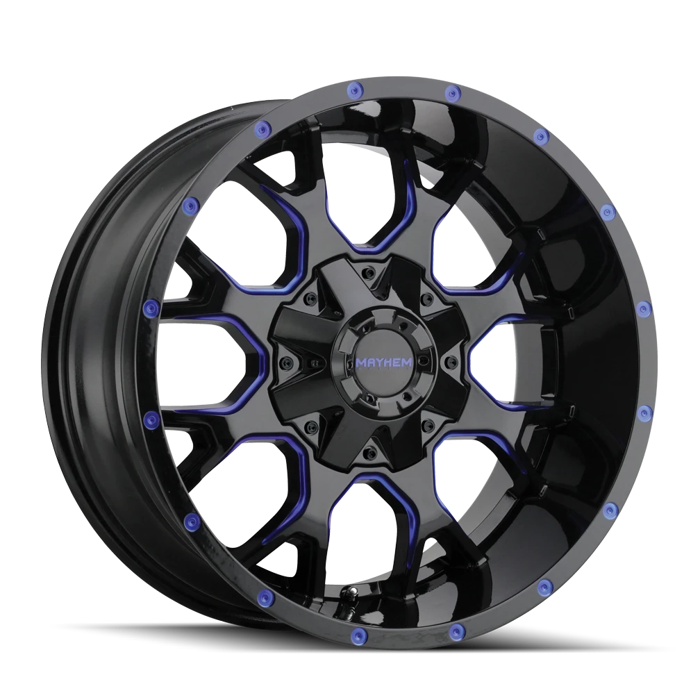 Mayhem Warrior 8015 Gloss Black Milled Prism Blue Wheels