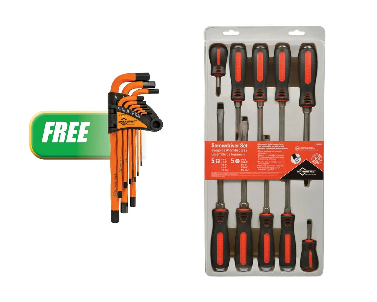 Mayhew Tools 81276 10 Piece Screwdriver Set with 9 Piece SAE Twisted Hex Key Set