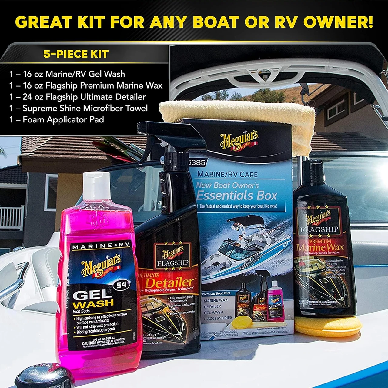 Meguiar's New Boat Owner's Essentials Kit, Wax & Wash (M6385) — product image 6