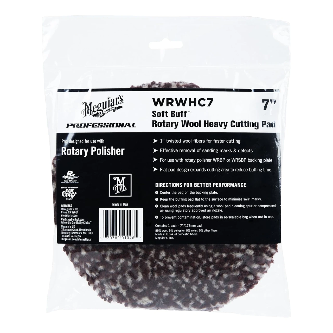 Meguiar's 7" Soft Buff Rotary Wool Heavy Cutting Pad (WRWHC7) — product image 4