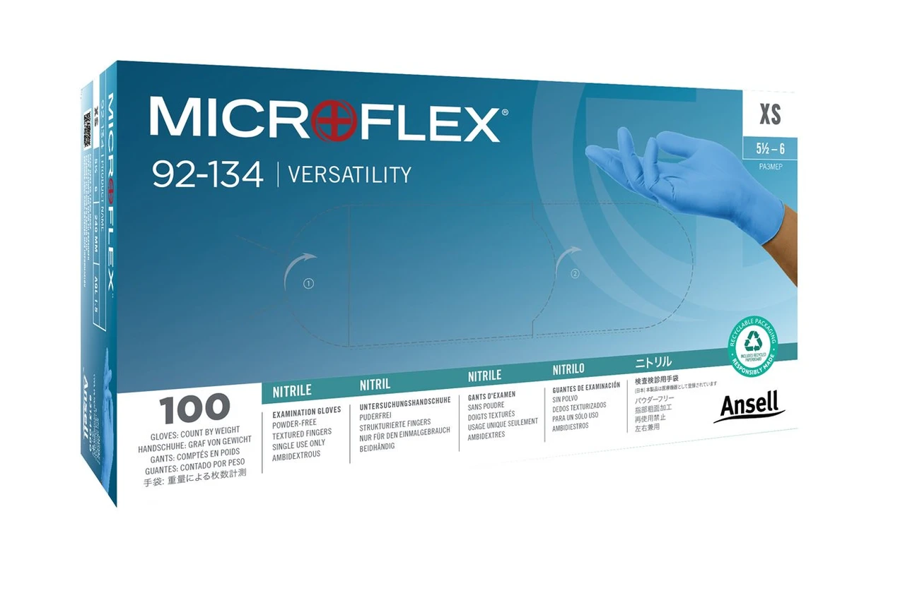 Microflex Disposable Powder-Free Nitrile Gloves for Cleaning w/Textured Fingertips (92-134)
