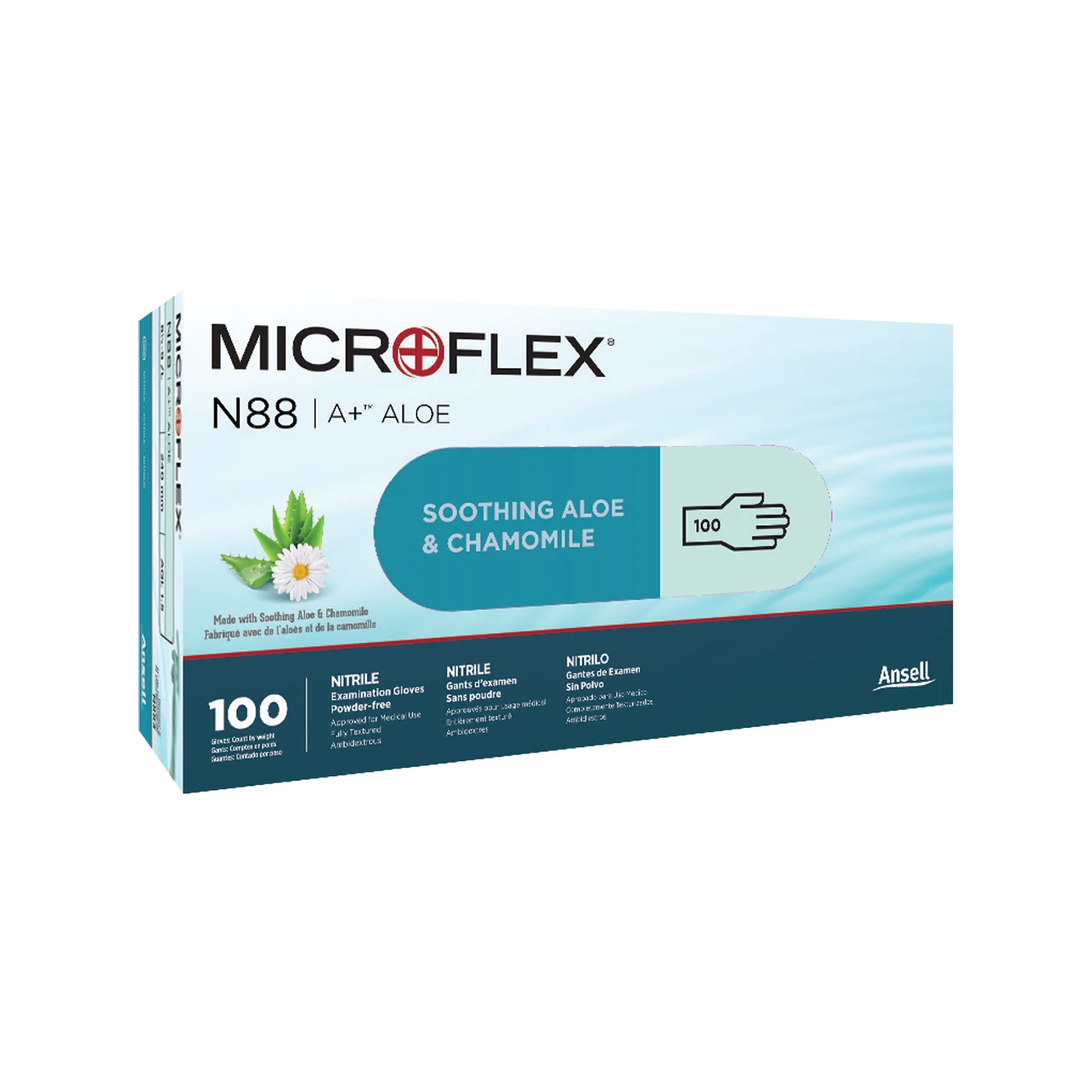 Microflex N882 High Five A+ Aloe Powder-Free Examination Nitrile Gloves, Medium