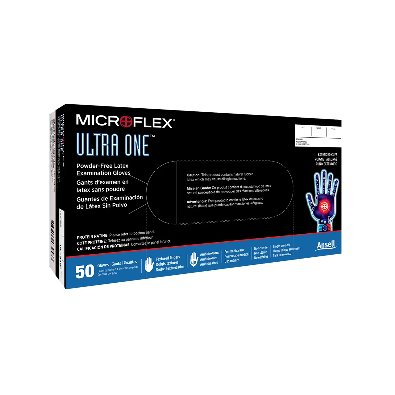 Microflex Ultra One Medium Latex Gloves With Extended Cuff Powder-Free (UL315M)