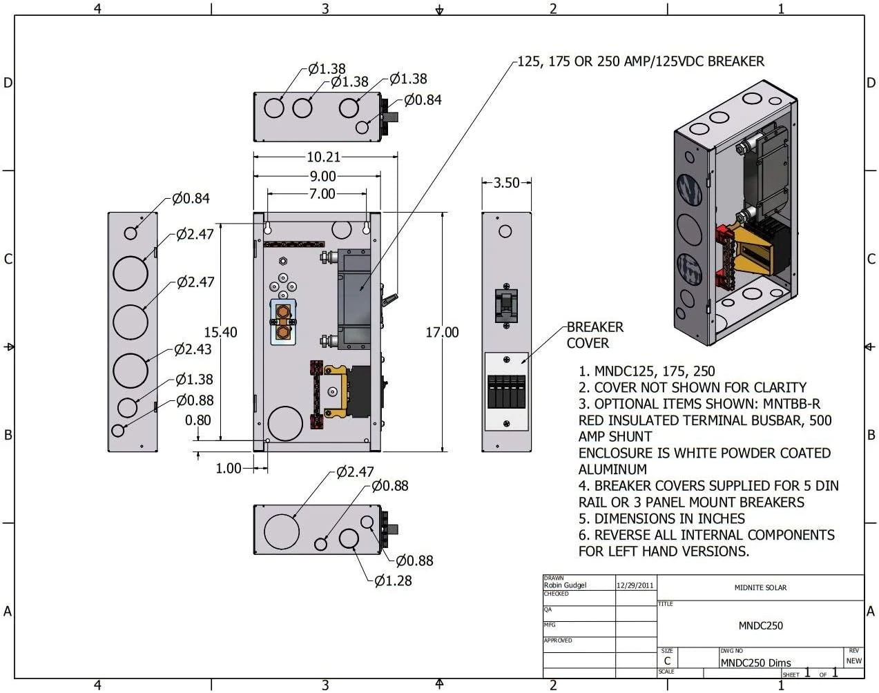 MidNite Solar Mini Dc Disconnect Power Center With 250 Amp Breaker (MNDC250) — product image 5