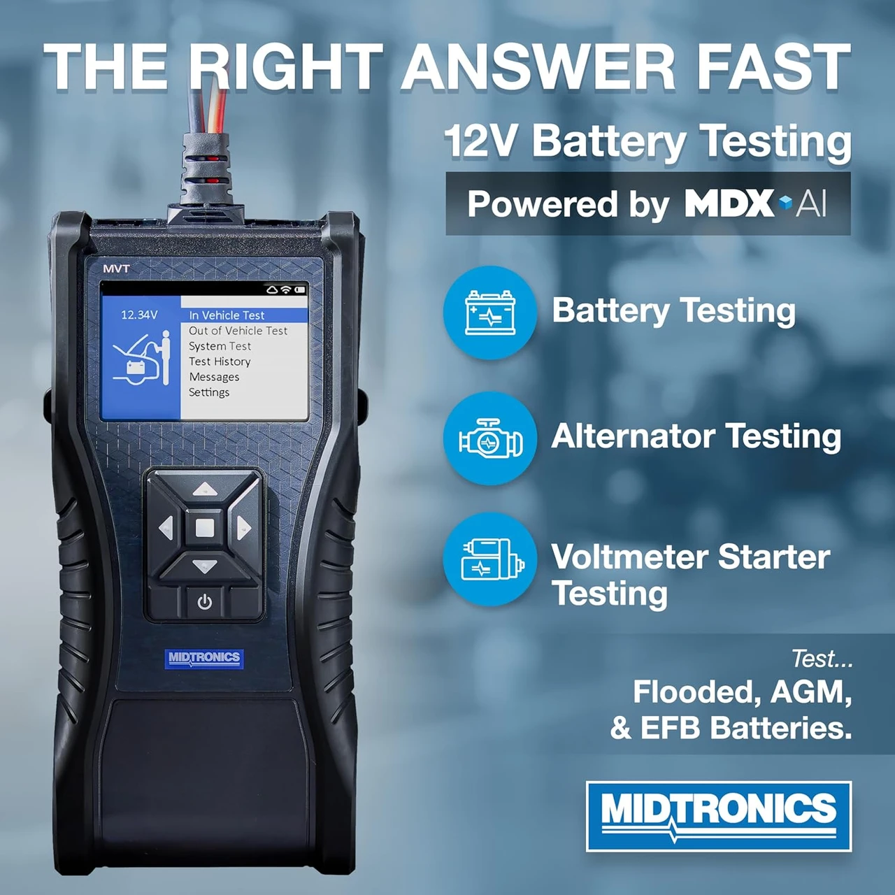 Midtronics Handheld Battery Tester, Mdx-Ai Powered, Fast & Accurate Diagnostics For 6V/12V Automotive, Marine (MVT-200) — product image 2