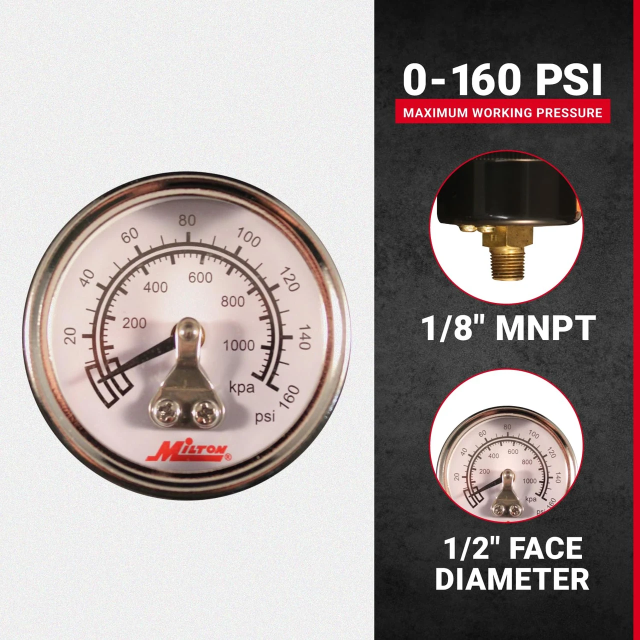 Milton 1189 1/8" NPT Mini High Pressure Gauge — product image 3