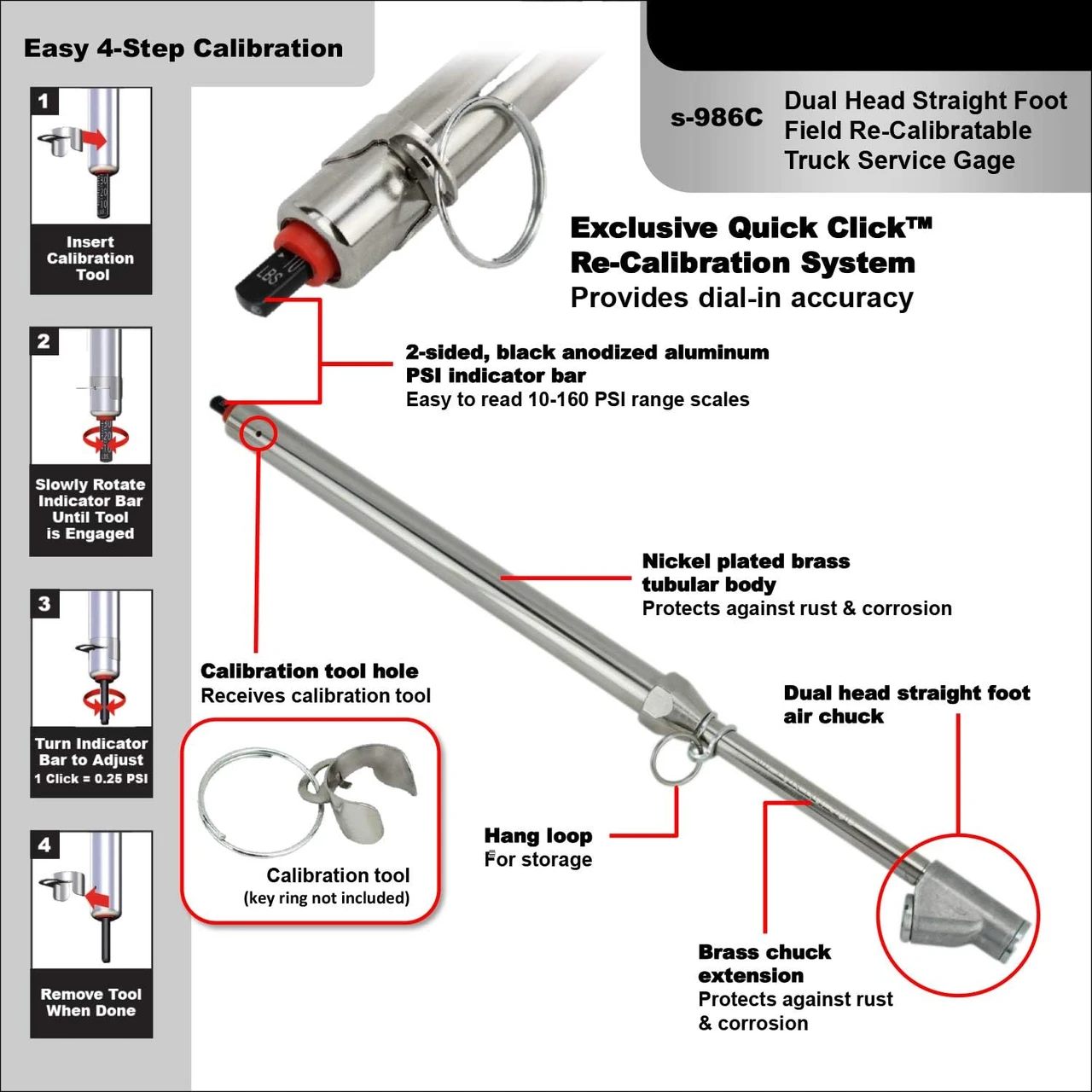 Milton Re-Calibratable Tire Pressure Service Gauges (S-986C) — product image 3