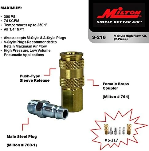 Milton S216 V STYLE HI FLOW COUPLER & PLUG — product image 3