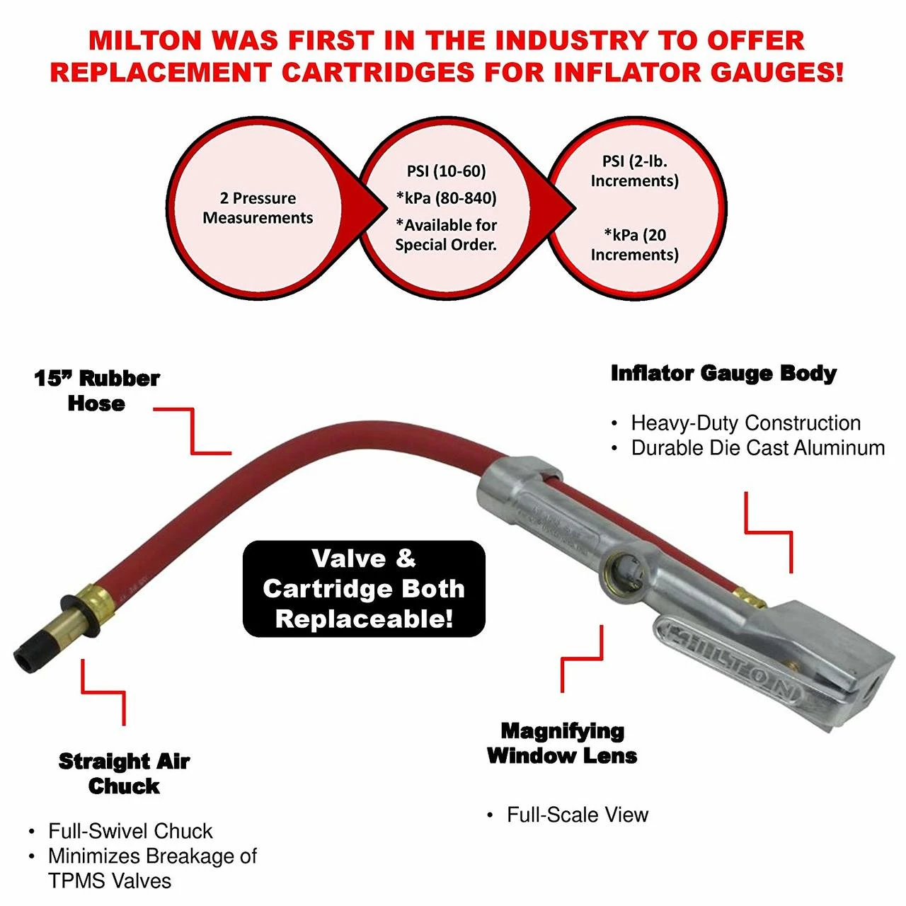 Milton S504 Straight Head Air Chuck Inflator Gauge — product image 7