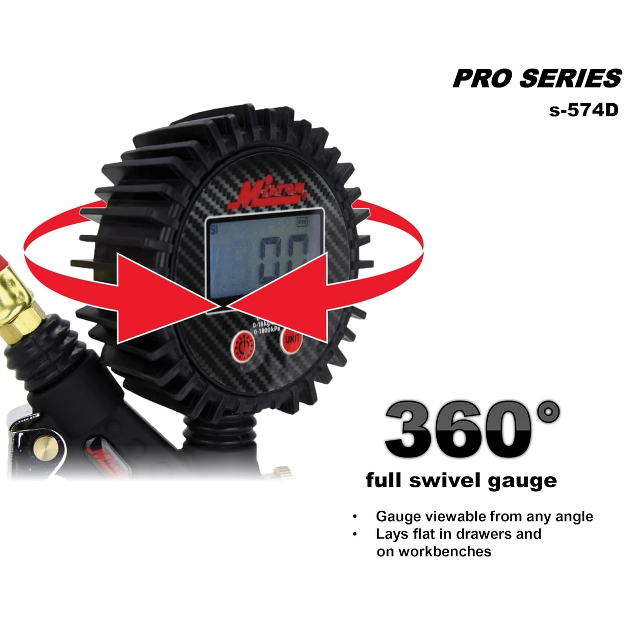 Milton S574D Pro Digital Tire Inflator/Pressure Pistol Grip Gauge, 15" Hose — product image 6